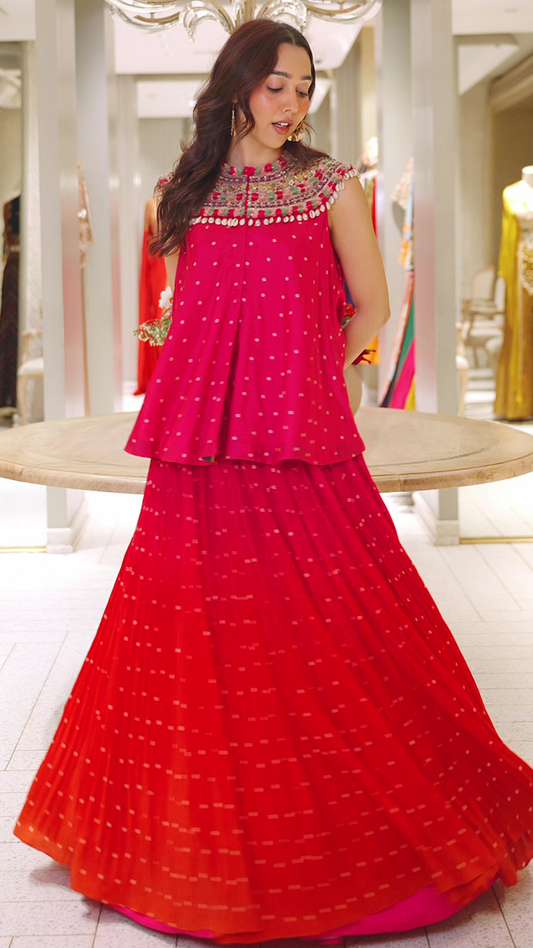Cowrie Detail Bandhej Lehenga Set