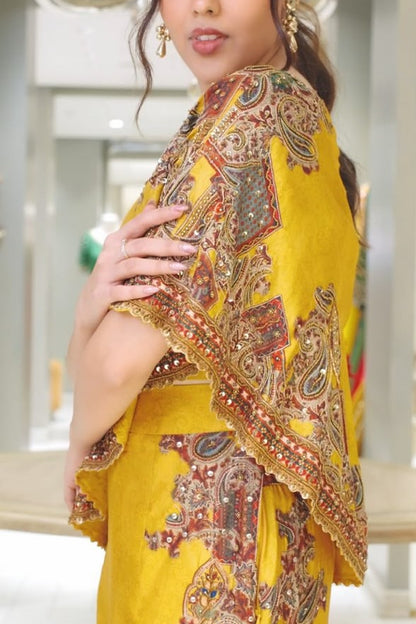One-Shoulder Draped Top with Wide-Leg Trousers