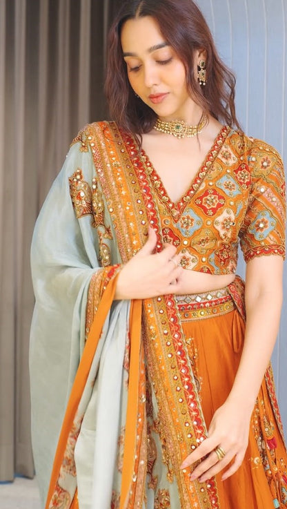 Mirror Work Printed Lehenga Set