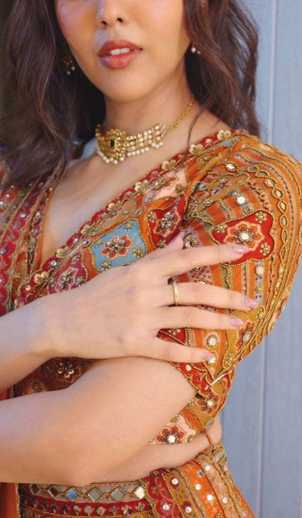 Mirror Work Printed Lehenga Set