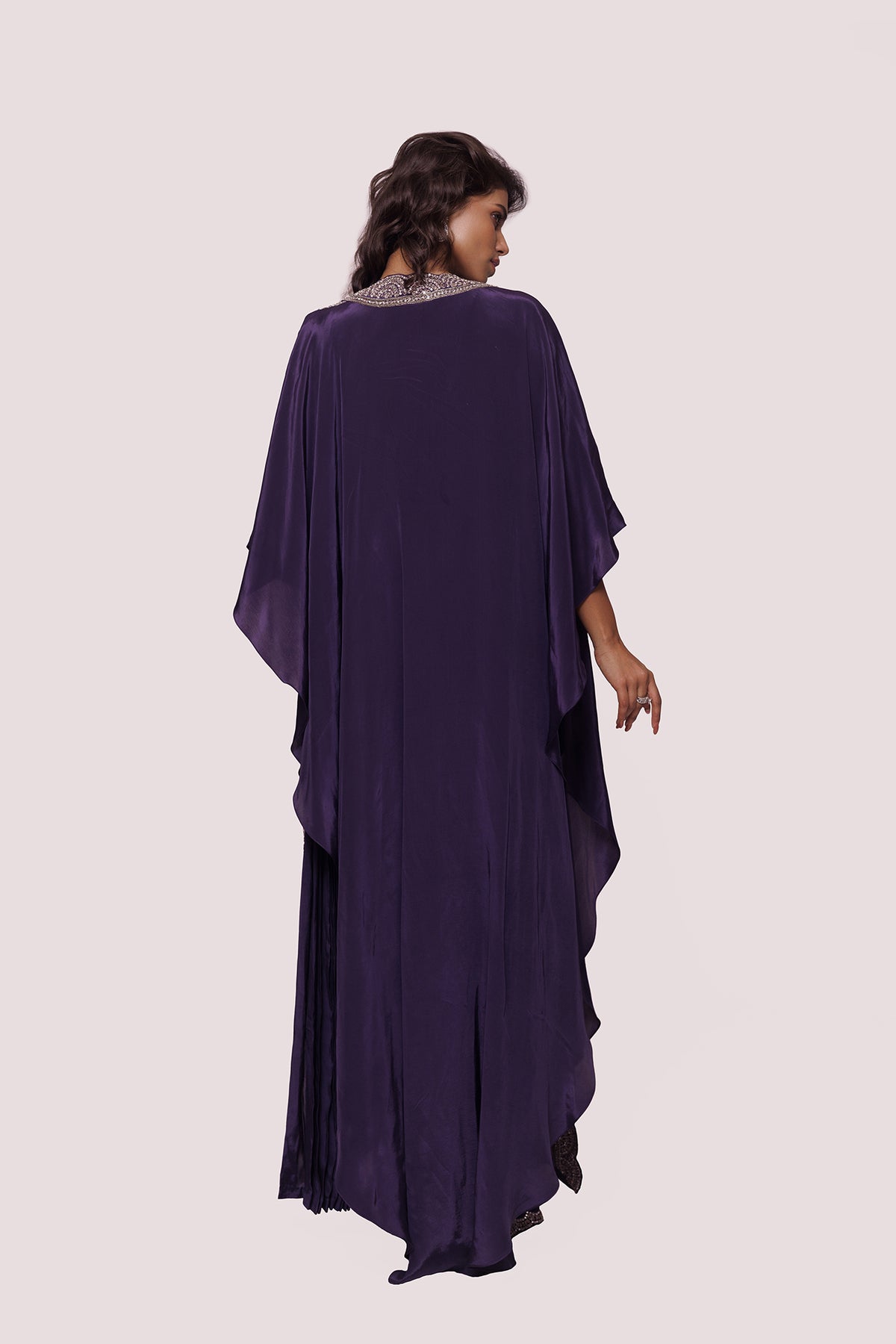 Embellished Purple Drape Saree with Kaftan Jacket