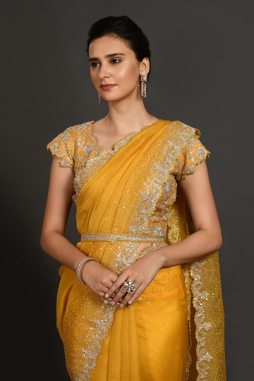 Sage Stone and Cutdana Organza Saree