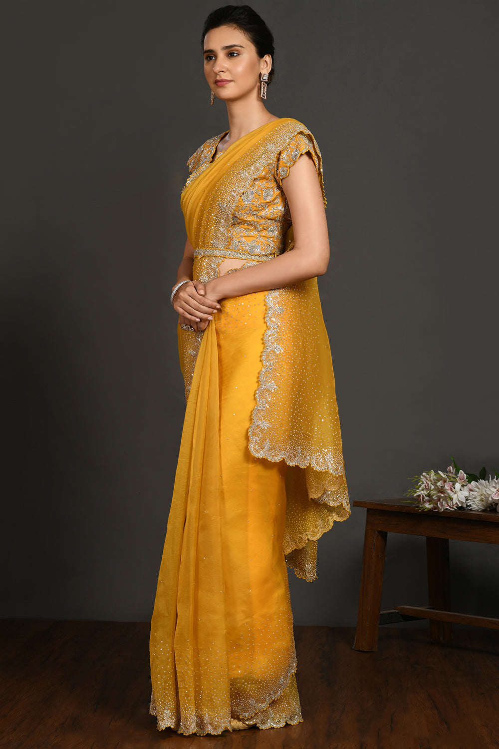 Sage Stone and Cutdana Organza Saree