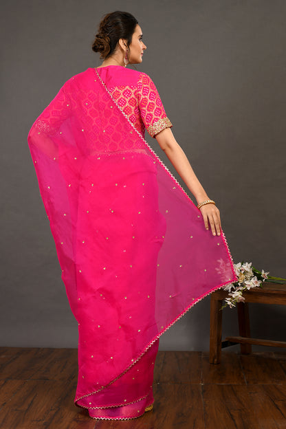 Rani Organza Saree with Benarasi Blouse