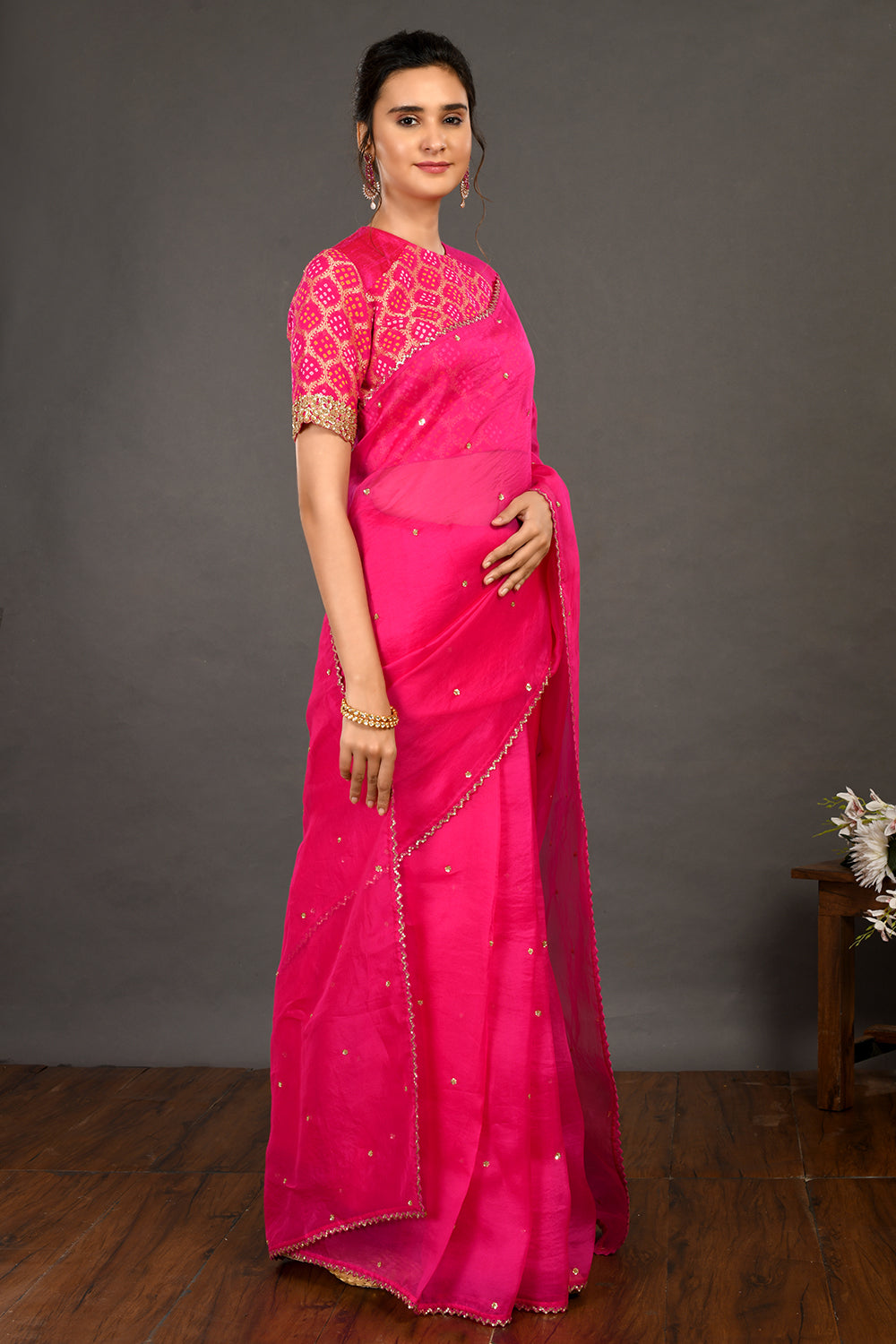 Rani Organza Saree with Benarasi Blouse
