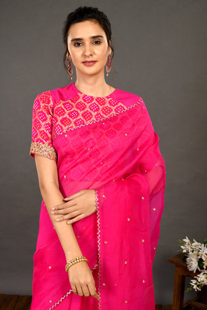 Rani Organza Saree with Benarasi Blouse