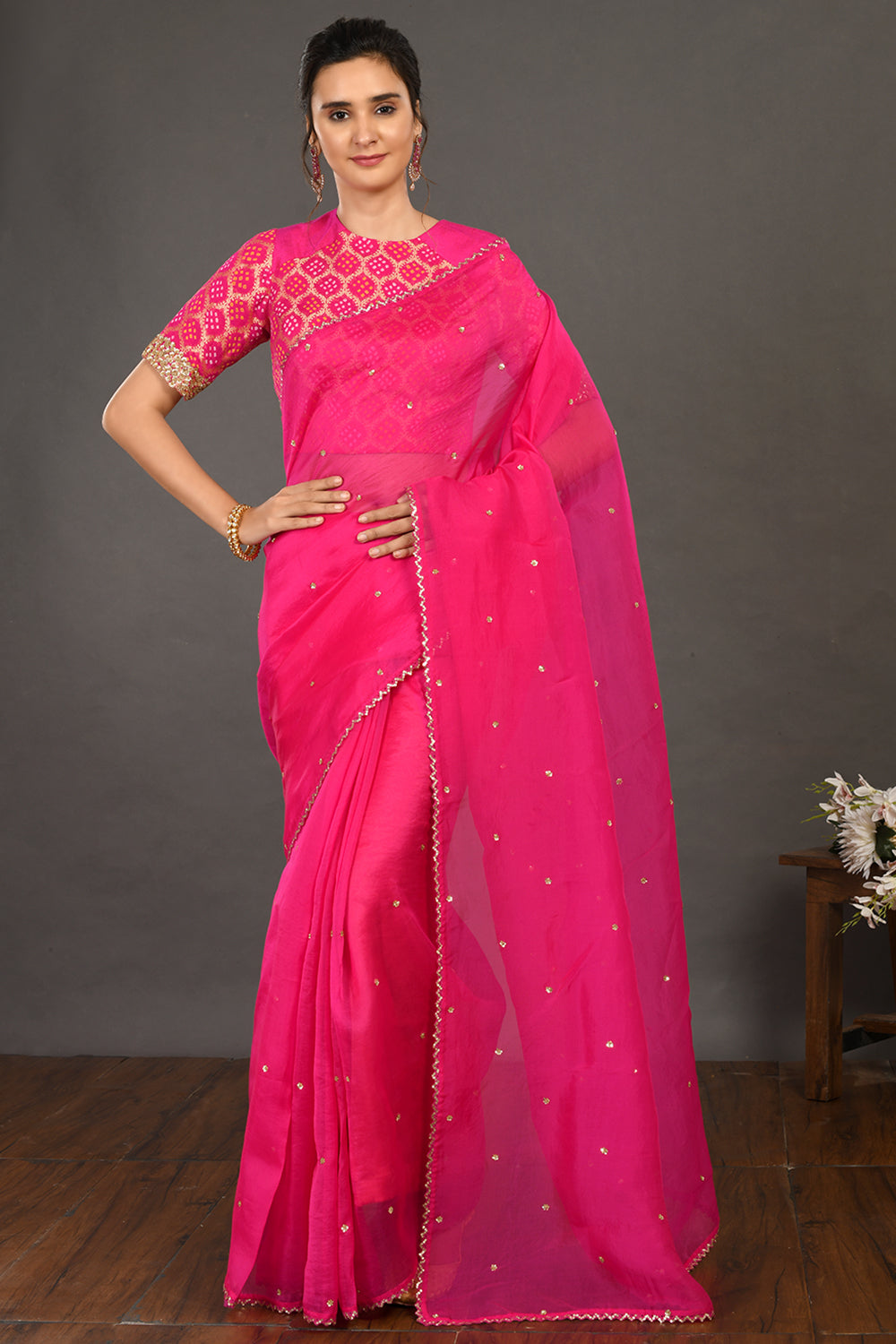 Rani Organza Saree with Benarasi Blouse