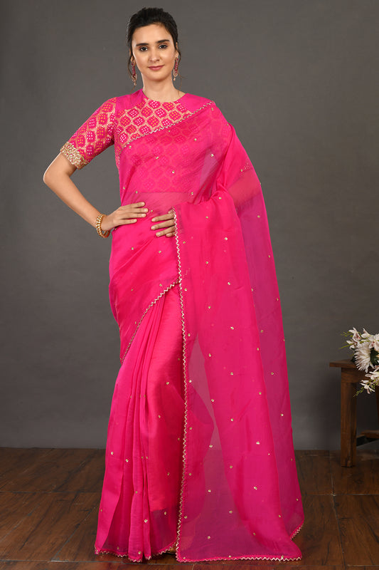 Rani Organza Saree with Benarasi Blouse