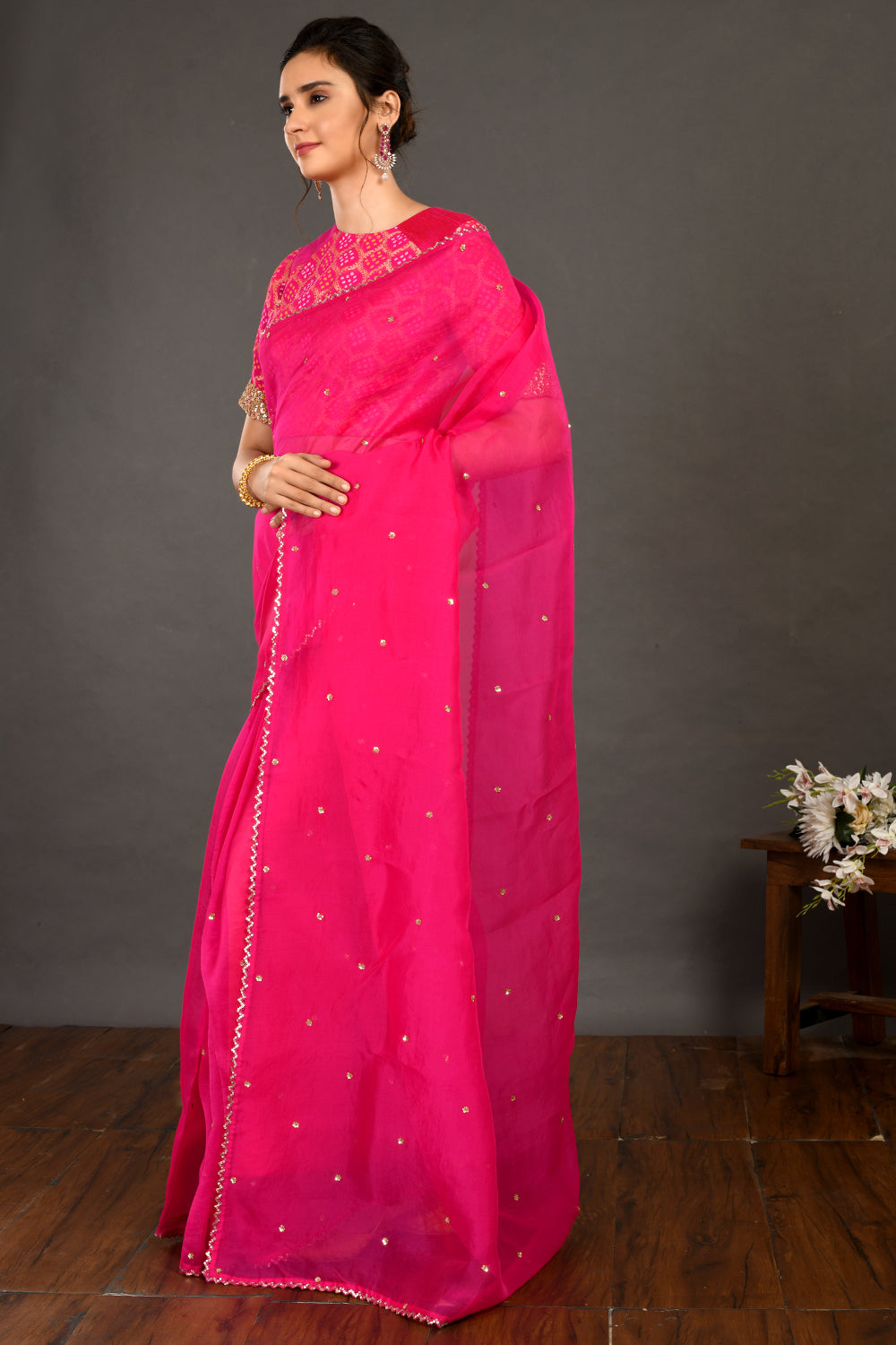 Rani Organza Saree with Benarasi Blouse