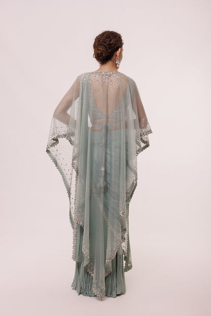 Sage Drape Saree with Cape