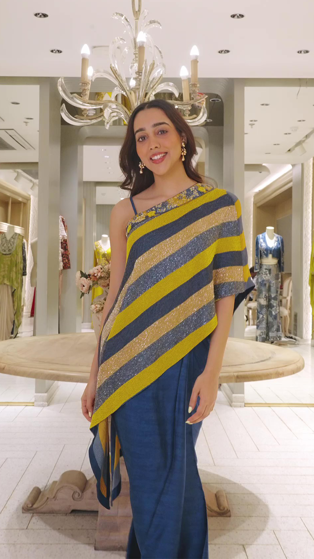 Embroidered One-Shoulder Drape Set